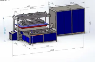 Широкоформатный ТВЧ станок для ПВХ сварки, стол с одной стороны 2400х1400 мм, мощность станка 75 кВт