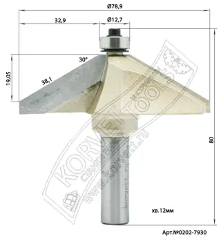 0202-7930. Фреза кромочная конусная н\п D78.98 B38.1 А30° TL80 Х12 #16410