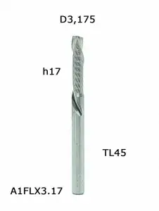 NY1LX3.17. Фреза спиральная однозаходная D3,175 H17 TL40 верхний рез(up)
