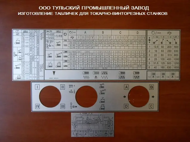 Таблички на токарные станки 16в20, 16к20, 16к25, мк6056, 1м63 изготовление