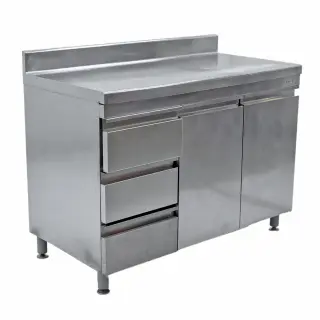 Стол-тумба из нержавеющей стали 1200х600х875 расп.двери, ящики, борт