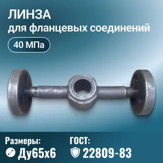 Линза для фланцевых соединений с двумя отводами и фланцами, Ду 65х6 мм, Ру 40 МПа, ГОСТ 22809-83