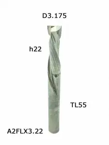 A2FLX3.22. Фреза компрессионная двуxзаходная D3,175 h22 TL50