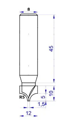 956-1252. 32-Фреза пазовая фасонная D12 H10 R5 TL55 Х8