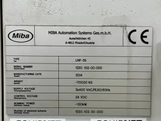 Вальц листогибочный MIBA - LNF65 MACH-ID 8488 Производитель: MIBA Тип: LNF65 Контроль: SIEMENS 840D Год выпуска: 2014