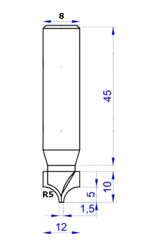 596-1252. 35-Фреза пазовая фасонная R5 D12х8 Х8