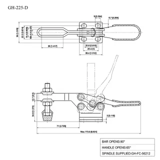 GH-225-D. Прижим с горизонтальной ручкой, усилие 227 кг. WOODWORK