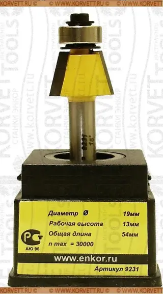 9231. Фреза кромочная конусная н/п D19х13 15° Х8