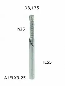 A1FLX3.25. Фреза компрессионная однозаходная D3,175 h25 TL55