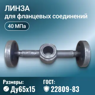 Линза для фланцевых соединений с двумя отводами и фланцами, Ду 65х15 мм, Ру 40 МПа, ГОСТ 22809-83