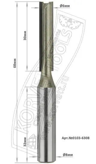 0103-6308. Фреза пазовая прямая D6 H30 TL Х8