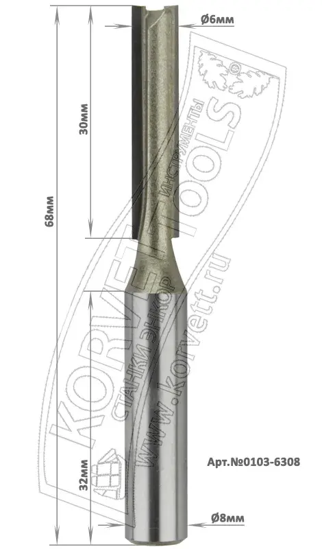 0103-6308. Фреза пазовая прямая D6 H30 TL Х8