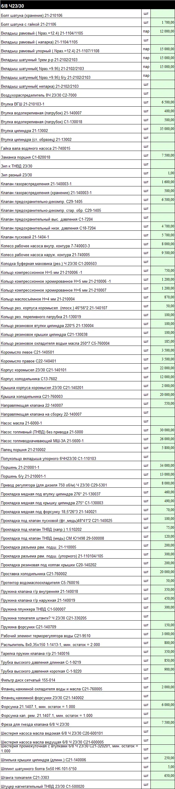 Запчасти для двигателя 23/30