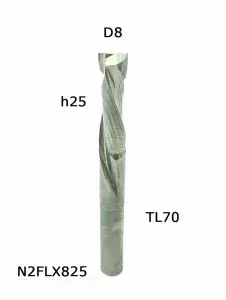 N2FLX825. Фреза компрессионная двухзаходная D8 h25 TL60