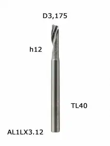 NY1LX3.12. Фреза спиральная однозаходная up D3,175 H12 TL40 Т\З
