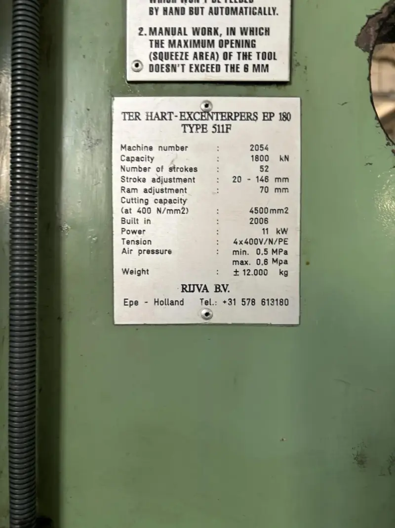 Эксцентриковый пресс RIJVA EP 180 TYPE 511F, линия холодной штамповки