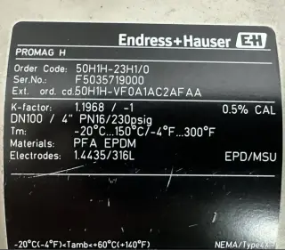 Расходомер Электромагнитный Endress + Hauser DN100