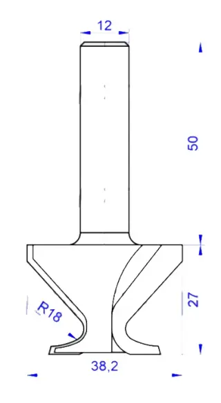 594-225. 35-Фреза для сгибания ЛДСП,ламината (постформинг) R18, D38,2 H27 TL77 Х12