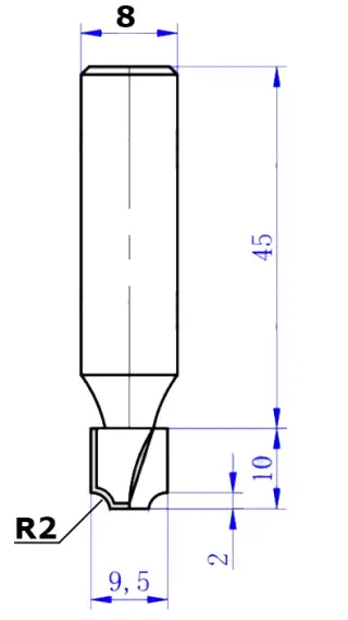 599-925. 35-Фреза пазовая фасонная R2 D9.5 B5.5 Х8