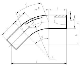 Отвод ОГ 55° 273х8(8К56)-5DN-1350/1350-У, Рисп=12,0 МПа