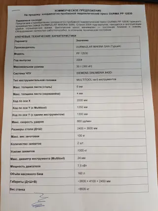 Пробивной пресс DURMA PP6 1250х30