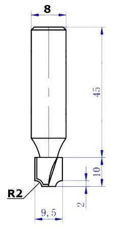959-925. 32-Фреза пазовая фасонная D9.5 H10 R2 TL55 X8