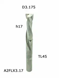 A2FLX3.17. Фреза компрессионная двухзаходная D3,175 h17 TL50