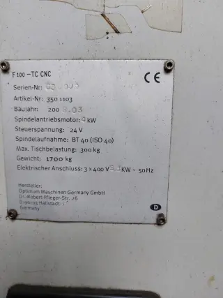 станок с ЧПУ Сверлильно фрезерный OPTIMUM F 100 TC CNC