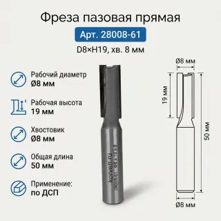 28008. Фреза пазовая прямая D8 h19 Х8 по ДСП