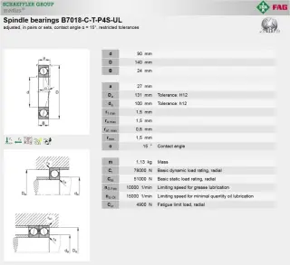 Подшипники 7018 B7018 EX90 S6018 36118 118H MM9118