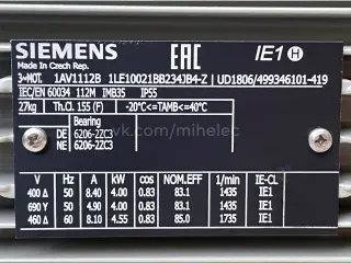 Электродвигатель Siemens 1AV1112B 1LE10021BB234JB4-Z 112M IM2081 (IMB35), 4 кВт 1435 об/мин