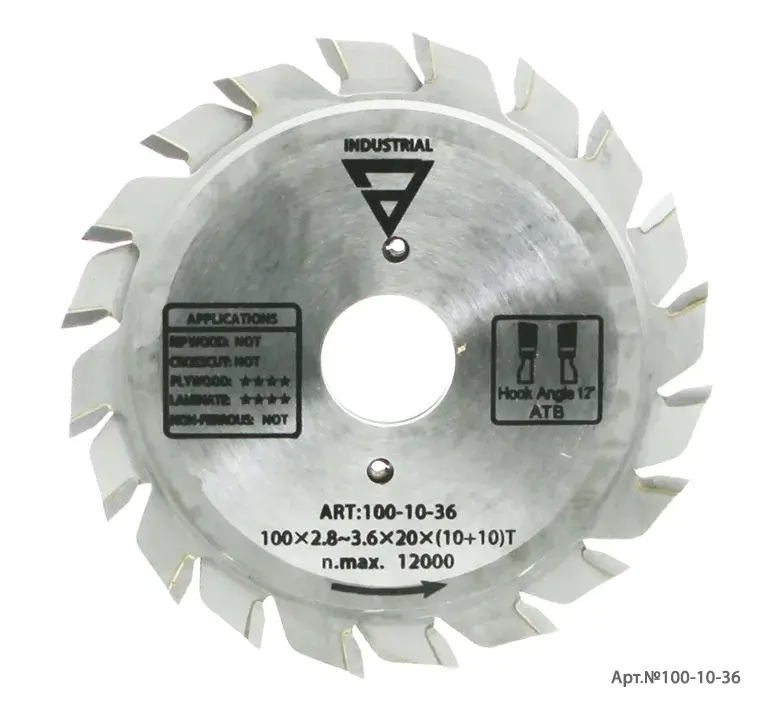 100-10-36. Пильный диск подрезной D100 d20 B=2.8-3.6 Z=10+10T