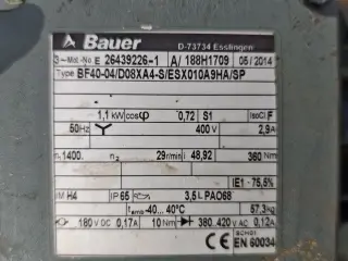 Мотор-редуктор цилиндрический плоский BAUER BF40-04/D08XA4-S/ESX010A9HA/SP, 1,1 кВт, 29 об/мин, вал 40 мм