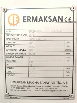 Гибочный станок с ЧПУ ERMAKSAN