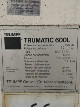 Координатно-пробивной пресс Trumpf Trumatic 600L
