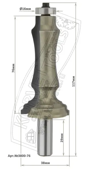 3800-76. Фреза кромочная фигурная D38 H76.2 TL117 Х12