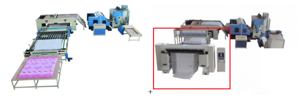 Линия для изготовления одеял с подачей пласта на многоигольную машину