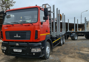 Сортиментовоз МАЗ 631208-226-012 с гидроманипулятором в сцепке с прицепом МАЗ 892620-010