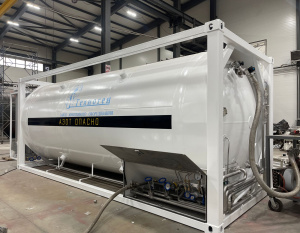 Криогенный резервуар РК-21/0,5-ТК в раме транспортного ЖД контейнера