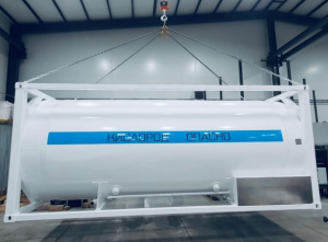 Криогенный резервуар РК-21/0,5-ТК в раме транспортного ЖД контейнера