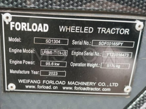 Трактор колесный FORLOAD SD1304, 2023 года выпуска. Счетчик моточасов 426 часов. Тип двигателя Дизельный, YTO мощность 130 л.с. Рабочий объ