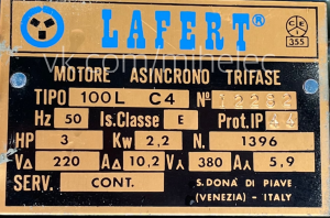 Электродвигатель Lafert, TIPO 100L C4, IM 3001, 2.2 кВт 1396 об/мин