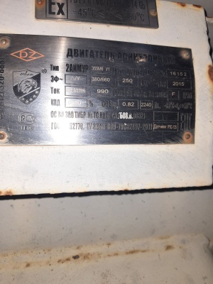 электродвигатель 250квт. х 990об.мин. марка 2АИМУР355М6 ВЗИ ( взрывозащищённого исполнения ) 380/660в