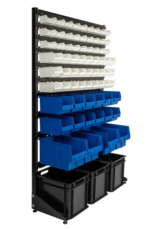 Стеллаж с лотками для хранения крепежа и инструментов