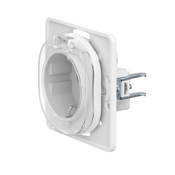 Механизм розетки скрытой установки CADUCEUS ALING EON с заземлением, без шторок, с крышкой, с пластиковым основанием, 16А, 250В~