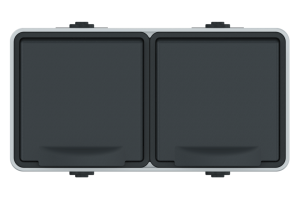 Розетка электрическая двухместная горизонтальная CADUCEUS ALING PROTECTA для открытой проводки, без шторок, с крышкой, 16А, 250В~