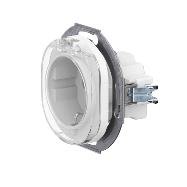 Механизм розетки скрытой установки CADUCEUS ALING EON с заземлением, без шторок, с крышкой, с керамическим основанием, 16А, 250В~