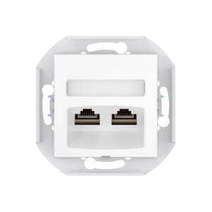 Розетка скрытой установки CADUCEUS ALING PRESTIGE двойная компьютерная с модулями Keystone RJ45 8P8C, cat.6, FTP, механизм