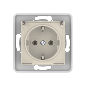 Механизм розетки скрытой установки CADUCEUS ALING PRESTIGE с заземлением, без шторок, с крышкой с пластиковым основанием, 16А, 250В~