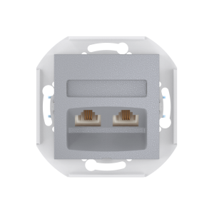 Розетка скрытой установки CADUCEUS ALING PRESTIGE с модулями Keystone 2хRJ12 6P6C cat. 3, двойная, телефонная, механизм